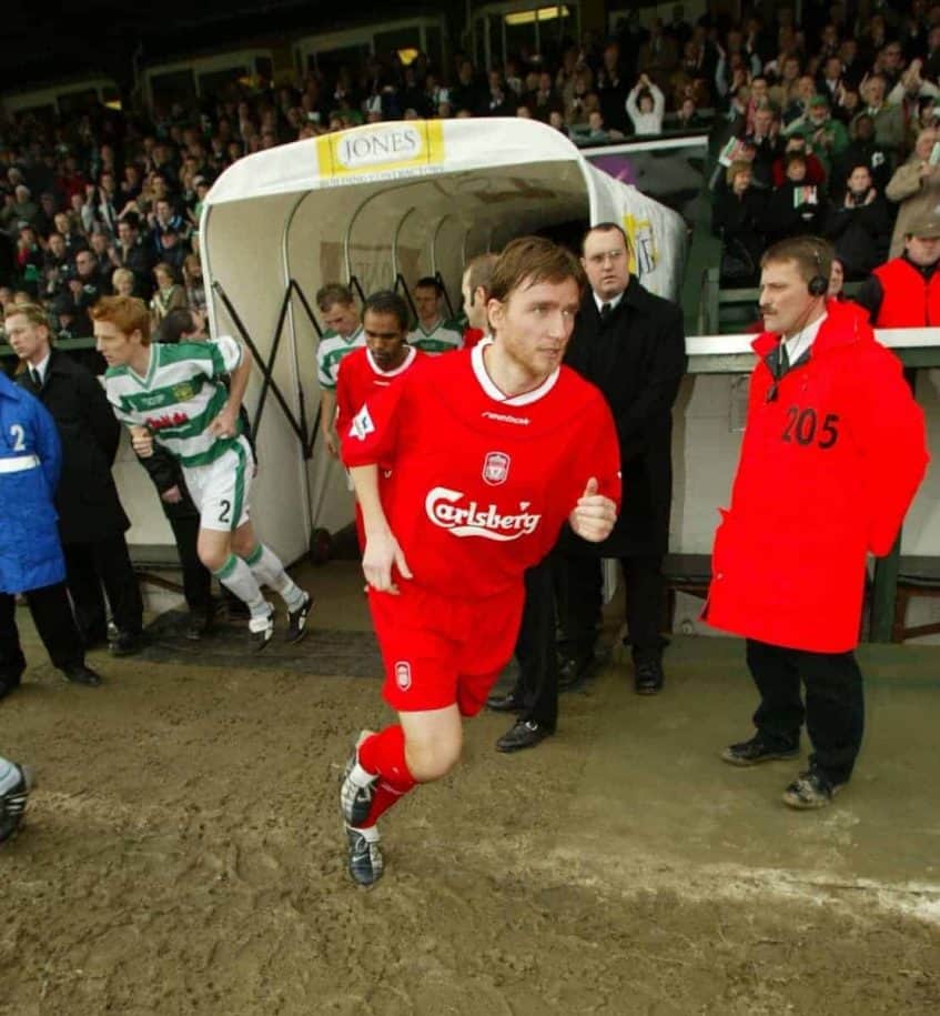 YEOVIL, ENGLAND - Sunday, January 4, 2004: Liverpool Vladimir Smicer walks out before the FA Cup 3rd Round match against Yeovil at Huish Park. (Pic by David Rawcliffe/Propaganda)