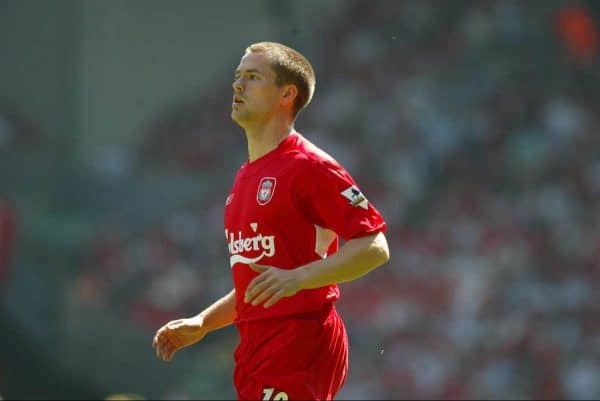 LIVERPOOL, ENGLAND: Saturday, May 15, 2004: Liverpool's Michael Owen in action against Newcastle United during the final Premiership game of the season at Anfield. (Pic by David Rawcliffe/Propaganda)