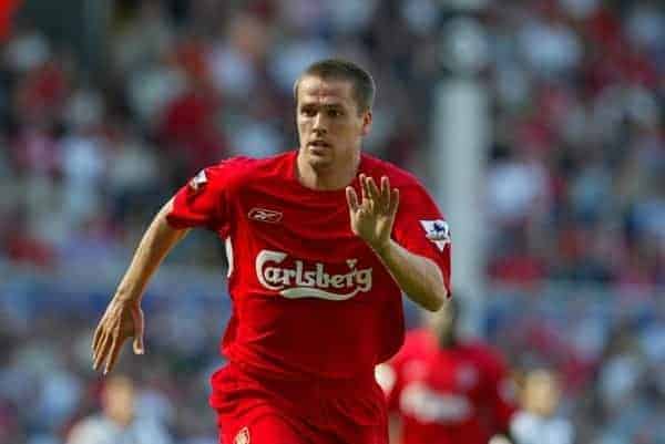 LIVERPOOL, ENGLAND: Saturday, May 15, 2004: Liverpool's Michael Owen in action against Newcastle United during the final Premiership game of the season at Anfield. (Pic by David Rawcliffe/Propaganda)