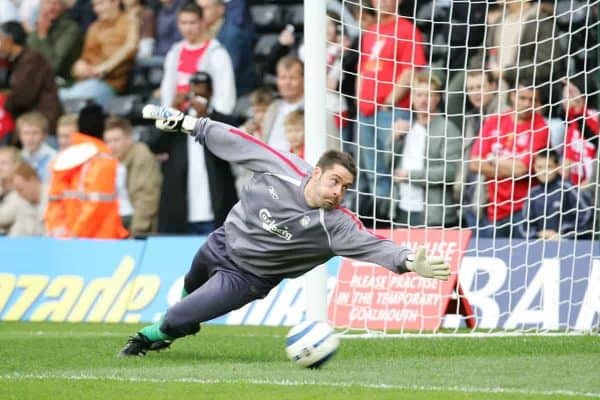 LONDON, ENGLAND - SATURDAY, OCTOBER 22nd, 2005: Liverpool's goalkeeper Scott Carson before the the Premiership match against Fulham at Craven Cottage. (Pic by David Rawcliffe/Propaganda)