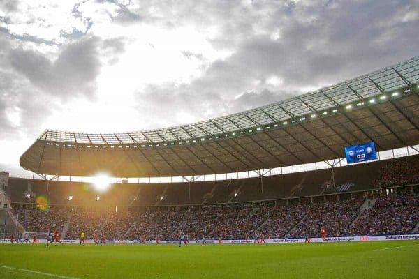 BERLIN, GERMANY - Tuesday, July 22, 2008: The sun sets over the Olympiastadion as Liverpool take on Hertha BSC Berlin during a pre-season friendly match. (Photo by David Rawcliffe/Propaganda)