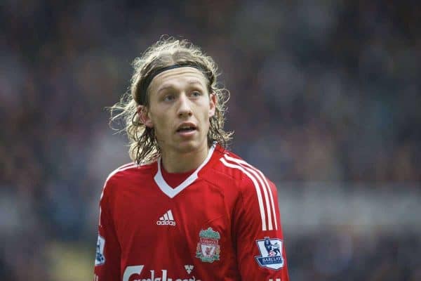 NEWCASTLE, ENGLAND - Sunday, December 28, 2008: Liverpool's Lucas Leiva in action against Newcastle United during the Premiership match at St James' Park. (Photo by David Rawcliffe/Propaganda)