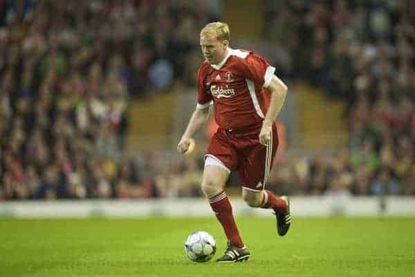 LIVERPOOL, ENGLAND - Thursday, May 14, 2009: Liverpool Legends' Steve Staunton in action against All Stars during the Hillsborough Memorial Charity Game at Anfield. (Photo by David Rawcliffe/Propaganda)