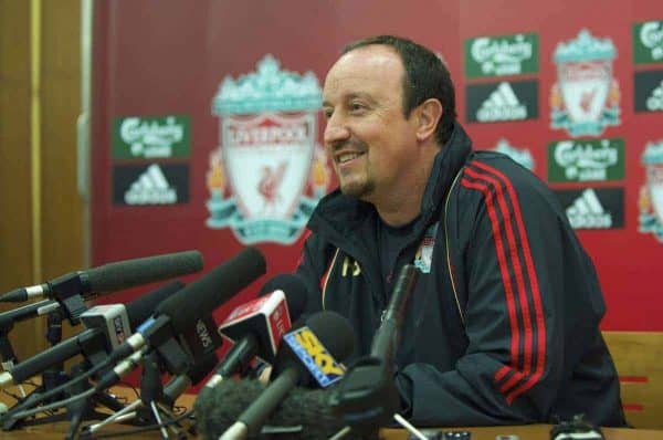 LIVERPOOL, ENGLAND - Thursday, August 13, 2009: Liverpool's manager Rafael Benitez during a press conference at Melwood Training Ground. (Photo by David Rawcliffe/Propaganda)