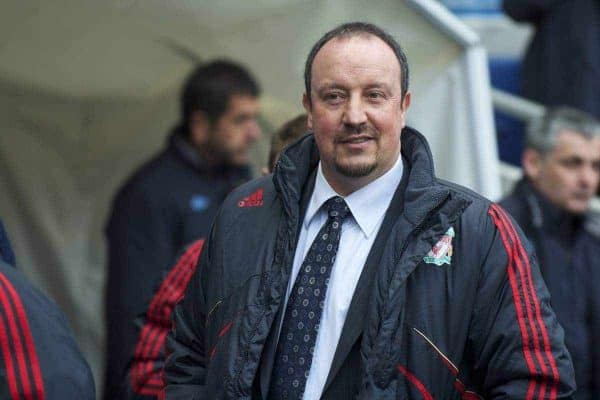 MANCHESTER, ENGLAND - Sunday, February 21, 2010: Liverpool's manager Rafael Benitez prepares to see his side take on Manchester City during the Premiership match at the City of Manchester Stadium. (Photo by: David Rawcliffe/Propaganda)