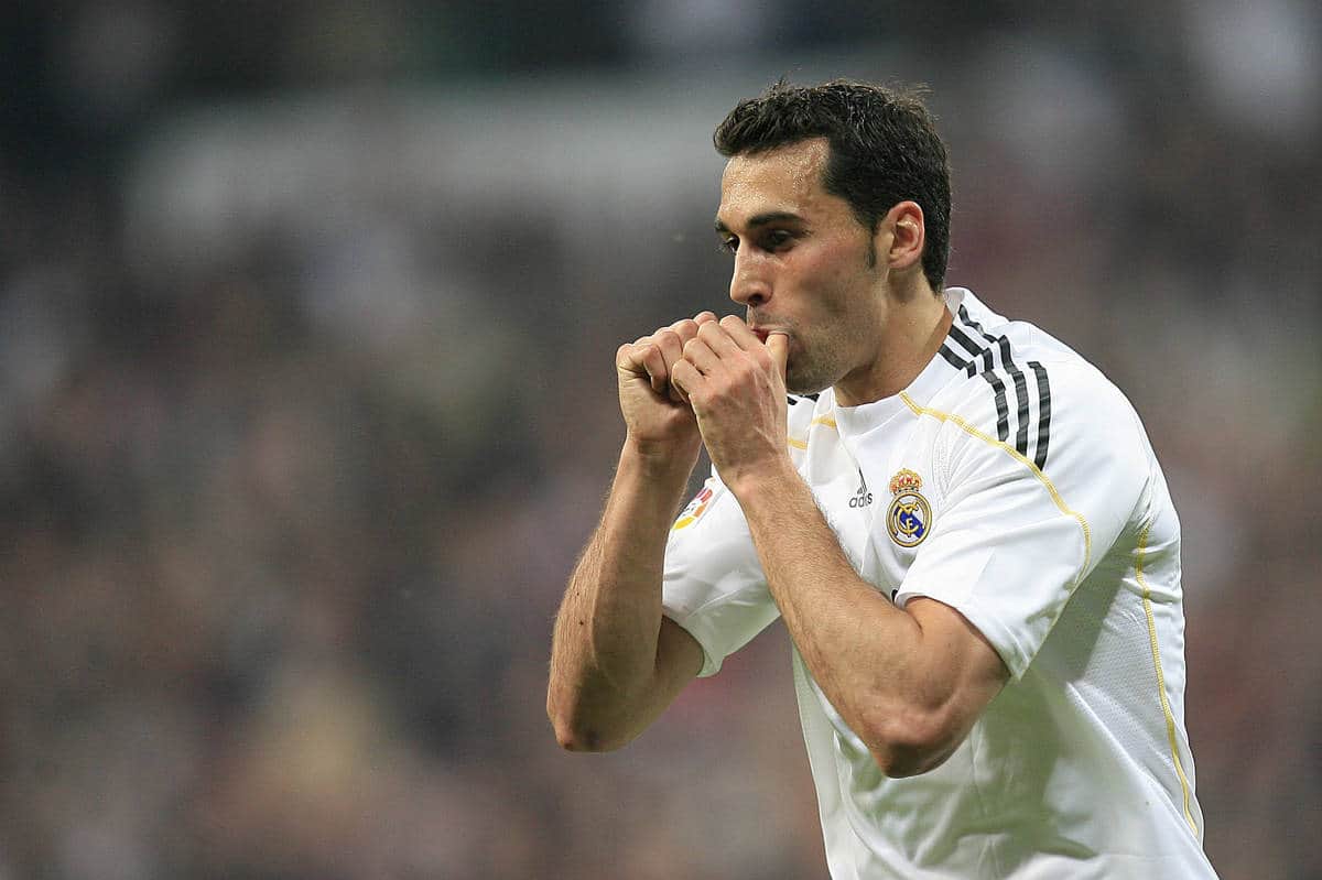 MADRID, SPAIN - Sunday, March 28, 2010: Real Madrid Club de Futbol's Alvaro Arbeloa celebrates scoring a goal against Club Atletico de Madrid during the La Liga Primera Division Madrid Derby match at the Estadio Santiago Bernabeu. (Pic by Hoch Zwei/Sprimont Press/Propaganda)