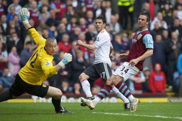 BURNLEY, ENGLAND - Sunday, April 25, 2010: Liverpool's Maximiliano Ruben Maxi Rodriguez scores the third goal against Burnley during the Premiership match at Turf Moor. (Photo by David Rawcliffe/Propaganda)