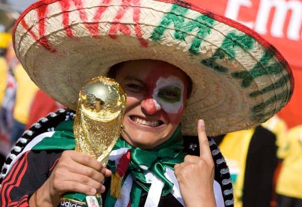 JOHANNESBURG, SOUTH AFRICA - Friday, June 11, 2010: A Mexico supporter with a copy of the World Cup trophy during the opening Group A match against South Africa during the 2010 FIFA World Cup South Africa at the Soccer City Stadium. (Pic by Hoch Zwei/Propaganda)