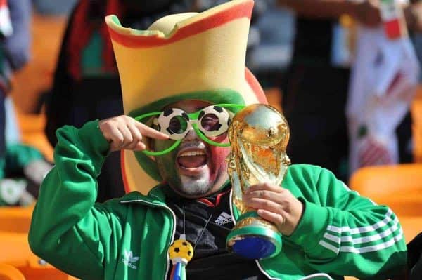 JOHANNESBURG, SOUTH AFRICA - Friday, June 11, 2010: A Mexico supporter with a copy of the World Cup trophy during the opening Group A match between South Africa and Mexico during the 2010 FIFA World Cup South Africa at the Soccer City Stadium. (Pic by Hoch Zwei/Propaganda)