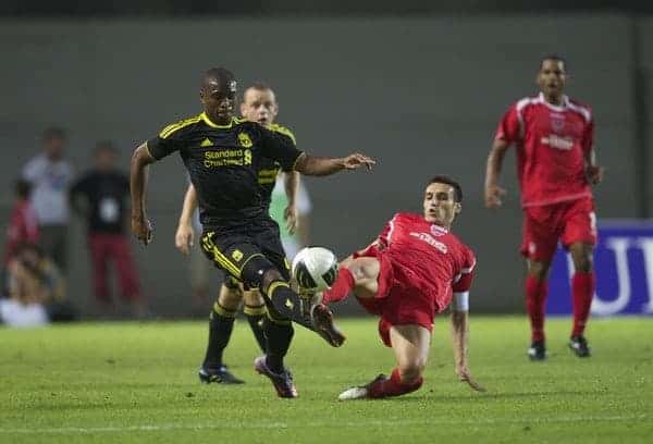 SKOPJE, MACEDONIA - Thursday, July 29, 2010: Liverpool's David Amoo in action against FK Rabotnicki during the UEFA Europa League 3rd Qualifying Round 1st Leg match at the National Arena Filip II Stadium. (Pic by David Rawcliffe/Propaganda)