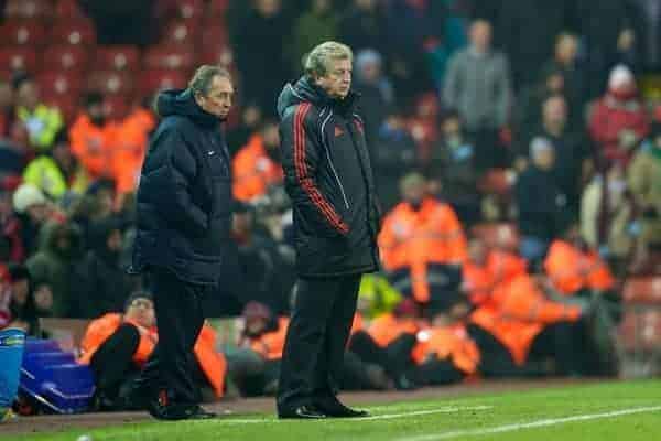 LIVERPOOL, ENGLAND - Monday, December 6, 2010: Liverpool's manager Roy Hodgson and Aston Villa's manager Gerard Houllier during the Premiership match at Anfield. (Photo by: David Rawcliffe/Propaganda)