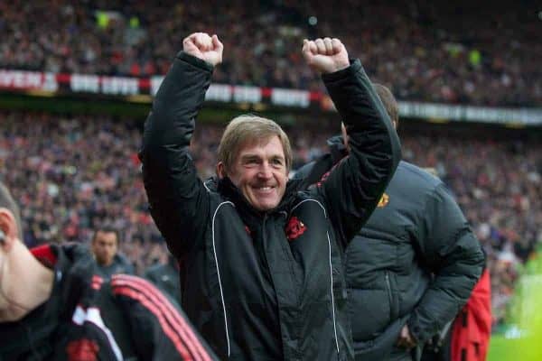 MANCHESTER, ENGLAND - Sunday, January 9, 2011: Liverpool's manager Kenny Dalglish MBE before the FA Cup 3rd Round match against Manchester United at Old Trafford. (Photo by: David Rawcliffe/Propaganda)