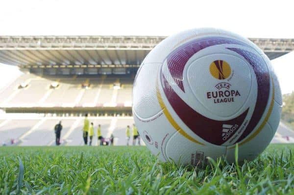 BRAGA, PORTUGAL, Wednesday, March 9, 2011: An official Adidas match ball on the turf as Liverpool players begin training at the Estadio Municipal de Braga ahead of the UEFA Europa League Round of 16 1st leg match against Sporting Clube de Braga. (Photo by David Rawcliffe/Propaganda)