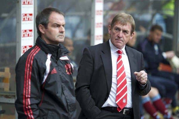 BIRMINGHAM, ENGLAND - Sunday, May 22, 2011: Liverpool's manager Kenny Dalglish and assistant manager Steve Clarke during the Premiership match against Aston Villa at Villa Park. (Photo by David Rawcliffe/Propaganda)