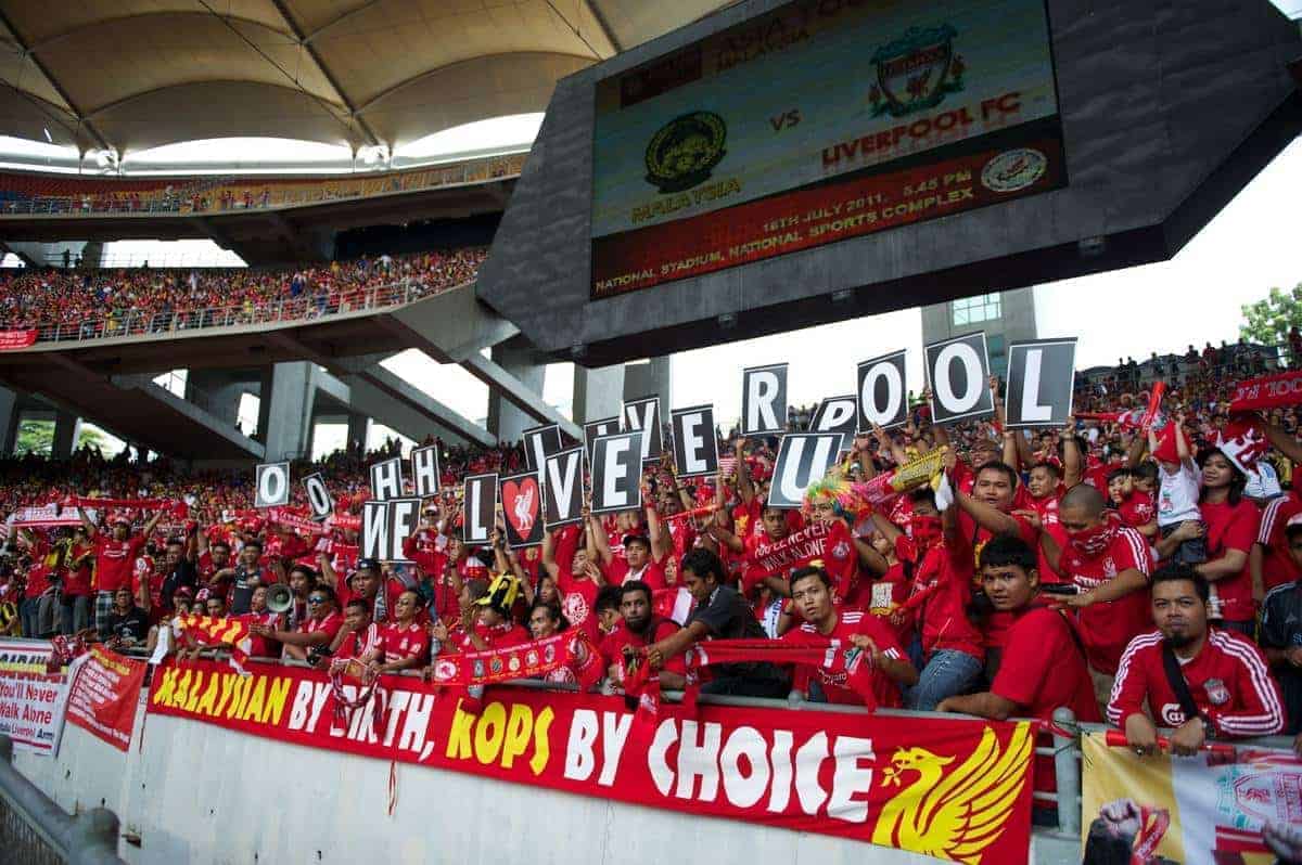 KUALA LUMPUR, MALAYSIA - Saturday, July 16, 2011: Liverpool supporters during a match against a Malaysia XI at the National Stadium Bukit Jalil in Kuala Lumpur on day six of the club's Asia Tour. (Photo by David Rawcliffe/Propaganda)