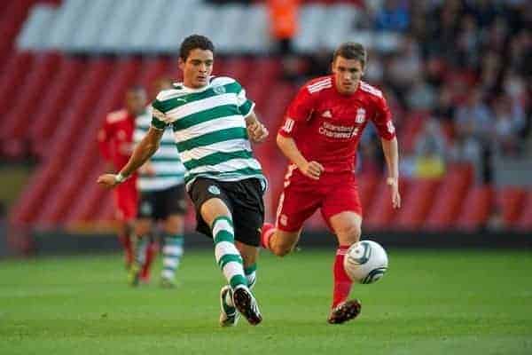 LIVERPOOL, ENGLAND - Wednesday, August 17, 2011: Sporting Clube de Portugal's Tiago Ilori in action against Liverpool during the first NextGen Series Group 2 match at Anfield. (Pic by David Rawcliffe/Propaganda)