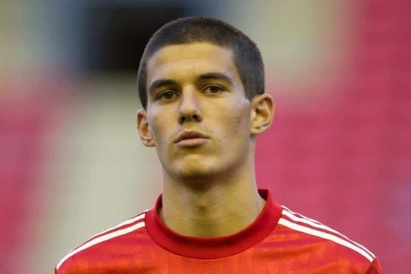 LIVERPOOL, ENGLAND - Wednesday, September 14, 2011: Liverpool's captain Conor Coady against VfL Wolfsburg during the NextGen Series Group 2 match at Anfield. (Pic by David Rawcliffe/Propaganda)