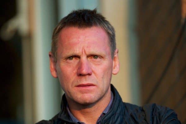 HYDE, ENGLAND - Thursday, September 15, 2011: England's Under-21 head coach Stuart Pearce watches Manchester City take on FC Barcelona during the NextGen Series Group 1 match at Ewen Fields. (Pic by David Rawcliffe/Propaganda)