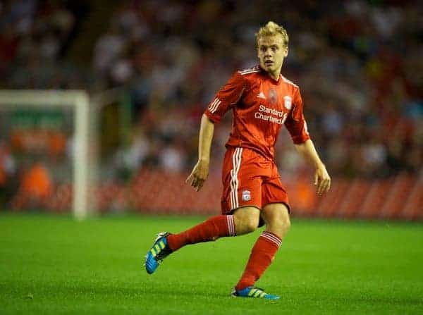 LIVERPOOL, ENGLAND - Thursday, September 29, 2011: Liverpool's Craig Roddan in action against Molde FK during the NextGen Series Group 2 match at Anfield. (Pic by David Rawcliffe/Propaganda)