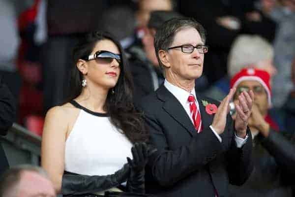 LIVERPOOL, ENGLAND - Saturday, November 5, 2011: Liverpool's owner John W. Henry with his wife Linda Pizzuti during the Premiership match against Swansea City at Anfield. (Pic by David Rawcliffe/Propaganda)