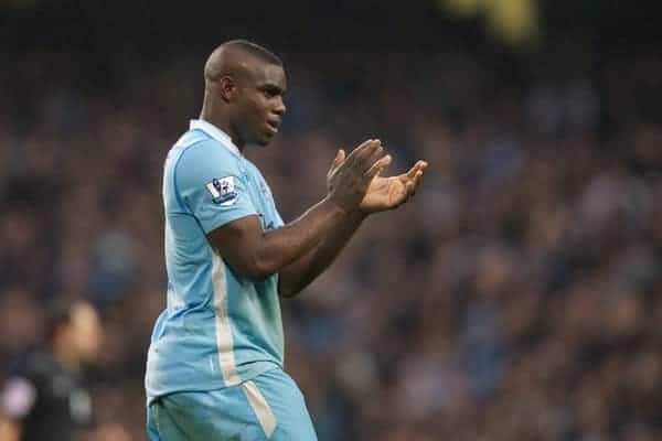 MANCHESTER, ENGLAND - Sunday, January 8, 2012: Manchester City's Micah Richards in action against Manchester United during the FA Cup 3rd Round match at the City of Manchester Stadium. (Pic by Vegard Grott/Propaganda)