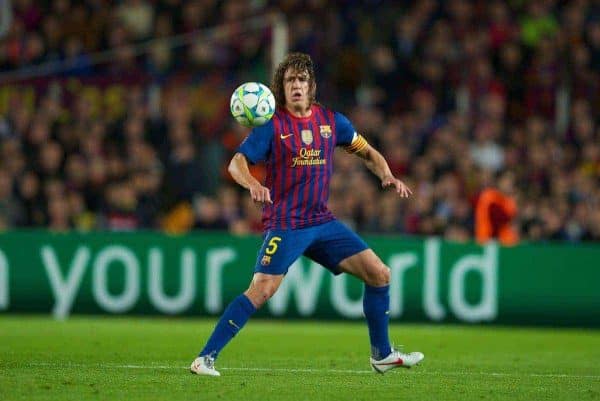 BARCELONA, SPAIN - Tuesday, April 24, 2012: FC Barcelona's Carles Puyol in action against Chelsea during the UEFA Champions League Semi-Final 2nd Leg match at the Camp Nou. (Pic by David Rawcliffe/Propaganda)