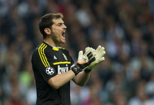 MADRID, SPAIN - Wednesday, April 25, 2012: Real Madrid's goalkeeper and captain Iker Casillas in action against FC Bayern Munchen during the UEFA Champions League Semi-Final 2nd Leg match at the Estadio Santiago Bernabeu. (Pic by David Rawcliffe/Propaganda)