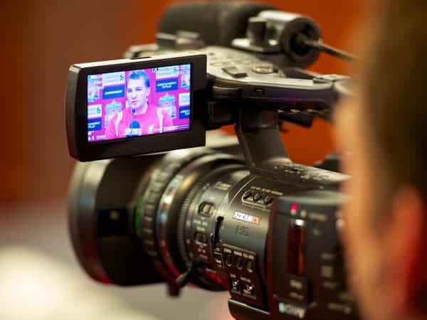 LIVERPOOL, ENGLAND - Monday, July 9, 2012: Liverpool's new manager Brendan Rodgers' image on a television camera during a press conference to launch the side's North American pre-season tour of Toronto, Baltimore and Boston at Anfield. (Pic by David Rawcliffe/Propaganda)