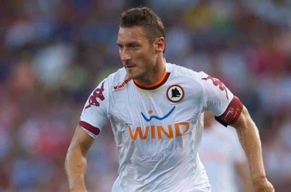 BOSTON, MA - Wednesday, July 25, 2012: AS Roma's captain Francesco Totti in action against Liverpool during a pre-season friendly match at Fenway Park, home of the Boston Red Sox, the second match of the Reds' North American tour. (Pic by David Rawcliffe/Propaganda)