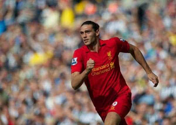 WEST BROMWICH, ENGLAND - Saturday, August 18, 2012: Liverpool's Andy Carroll in action against West Bromwich Albion during the opening Premiership match of the season at the Hawthorns. (Pic by David Rawcliffe/Propaganda)