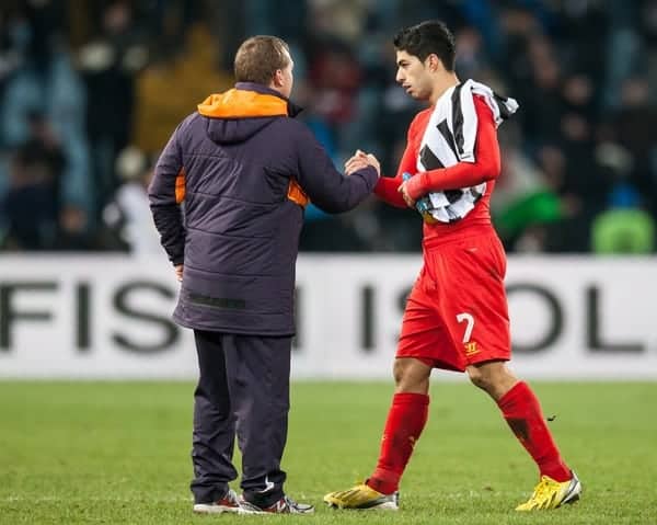 06.12.2012, Stadio Friuli, Udine, ITA, UEFA EL, Udinese Calcio vs FC Liverpool, Gruppe A, im Bild Brendan Rodgers (Trainer, Liverpool FC), Luis Suarez (# 07, Liverpool FC) // during the UEFA Europa League group A match between Udinese Calcio and Liverpool FC at the Stadio Friuli, Udinese, Italy on 2012/12/06. EXPA Pictures © 2012, PhotoCredit: EXPA/ Juergen Feichter