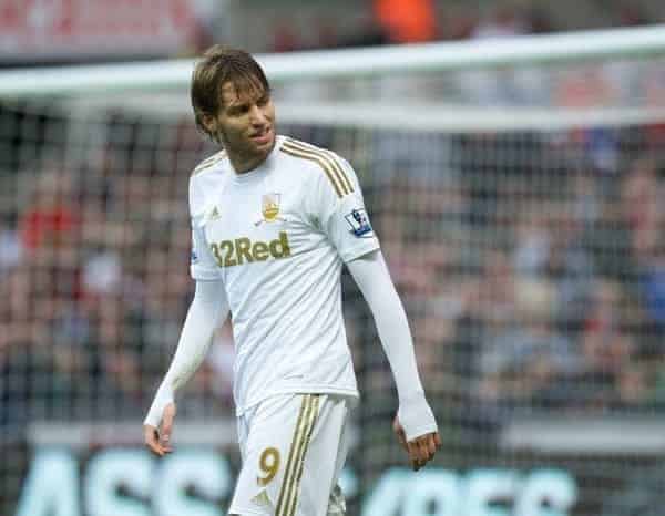 SWANSEA, WALES - Sunday, December 23, 2012: Swansea City's Miguel Perez Cuesta 'Michu' in action against Manchester United during the Premiership match at the Liberty Stadium. (Pic by David Rawcliffe/Propaganda)