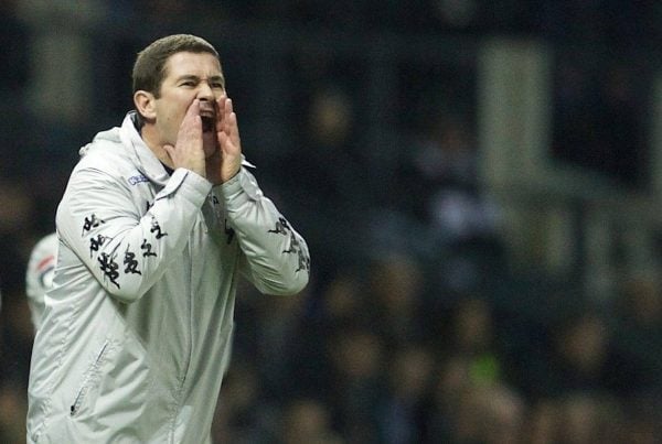 DERBY, ENGLAND - Saturday, January 5, 2013: Derby County's manager Nigel Clough during the FA Cup 3rd Round match against Tranmere Rovers at Pride Park. (Pic by David Rawcliffe/Propaganda)