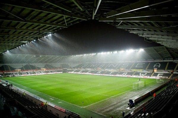 SWANSEA, WALES - Wednesday, January 23, 2013: A general view of Swansea City's Liberty Stadium as snow falls before the Football League Cup Semi-Final 2nd Leg match against Chelsea. (Pic by David Rawcliffe/Propaganda)