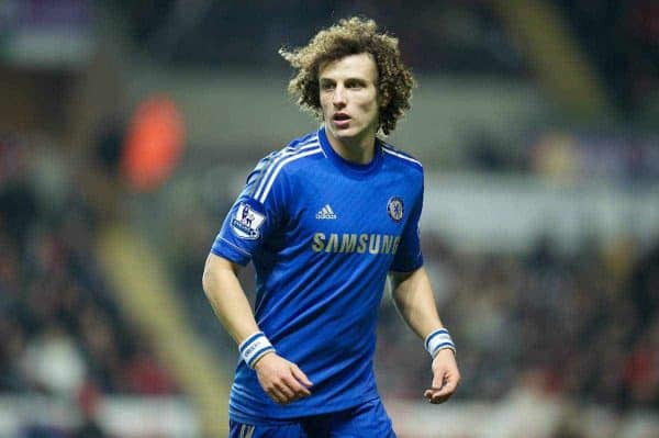 SWANSEA, WALES - Wednesday, January 23, 2013: Chelsea's David Luiz in action against Swansea City during the Football League Cup Semi-Final 2nd Leg match at the Liberty Stadium. (Pic by David Rawcliffe/Propaganda)