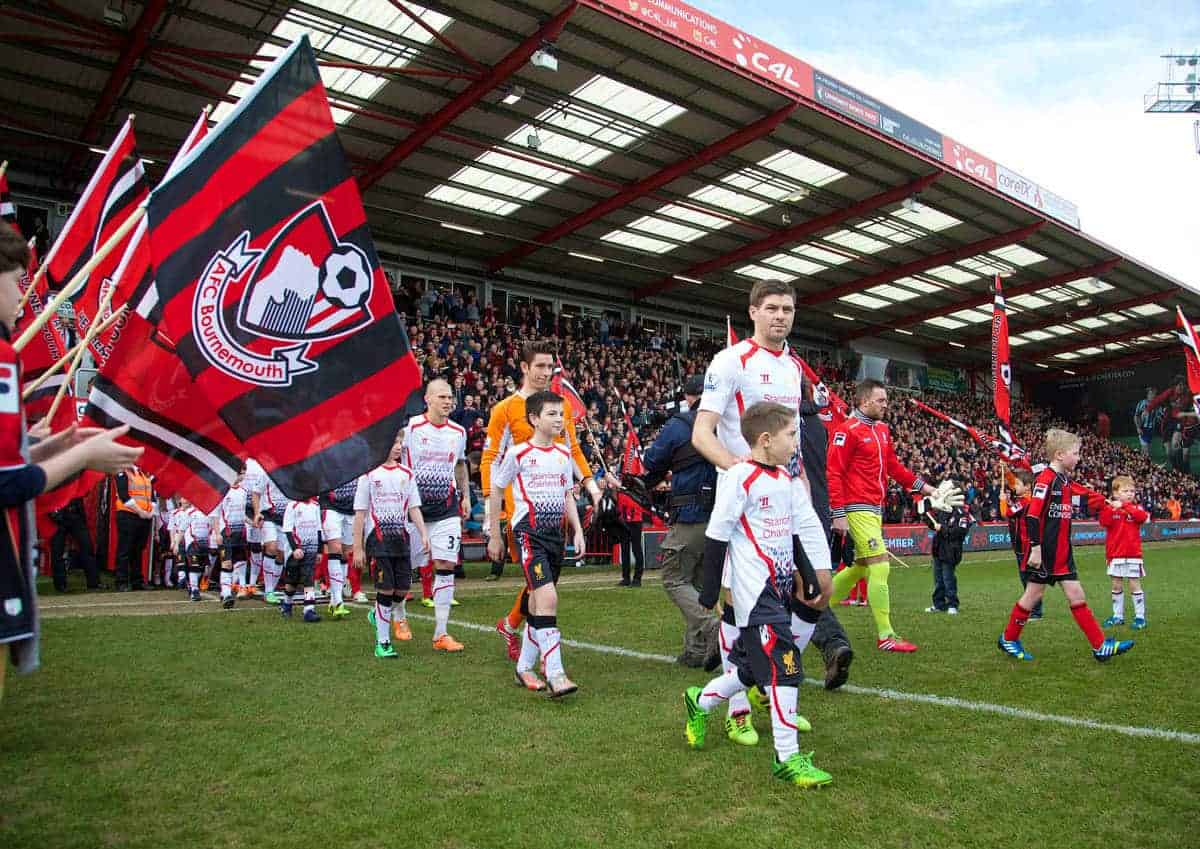 BOURNEMOUTH, ENGLAND - Saturday, January 25, 2014: Liverpool's captain Steven Gerrard leads his side out to face Bournemouth during the FA Cup 4th Round match at Dean Court. (Pic by David Rawcliffe/Propaganda)