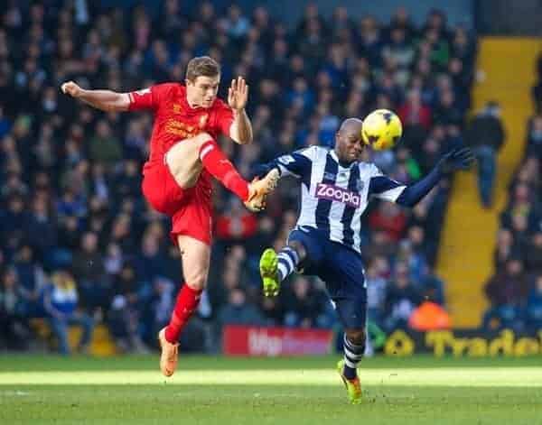 WEST BROMWICH, ENGLAND - Sunday, February 2, 2014: Liverpool's Jordan Henderson in action against West Bromwich Albion during the Premiership match at the Hawthorns. (Pic by David Rawcliffe/Propaganda)