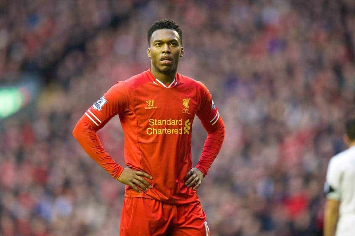 LIVERPOOL, ENGLAND - Sunday, February 23, 2014: Liverpool's Daniel Sturridge in action against Swansea City during the Premiership match at Anfield. (Pic by David Rawcliffe/Propaganda)