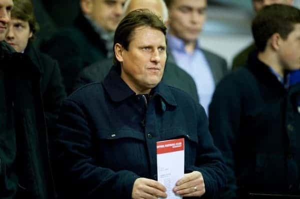 LIVERPOOL, ENGLAND - Thursday, February 28, 2013: Liverpool's assistant manager Colin Pascoe watches the Under-18's in action against Leeds United during the FA Youth Cup 5th Round match at Anfield. (Pic by David Rawcliffe/Propaganda)