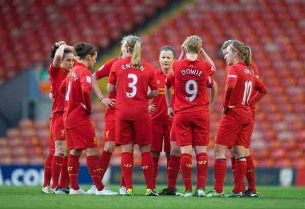 LIVERPOOL, ENGLAND - Friday, April 26, 2013: Liverpool players during the FA Women's Cup Semi-Final match against Arsenal at Anfield. (Pic by David Rawcliffe/Propaganda)