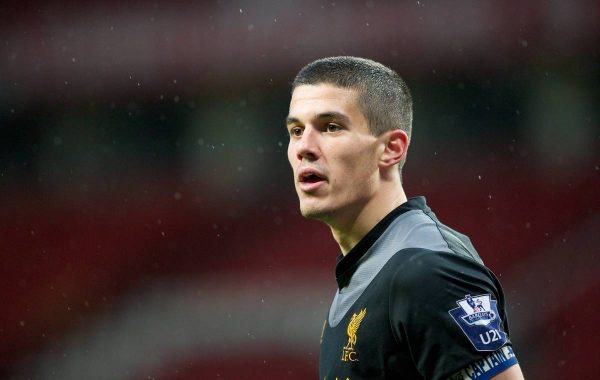 MANCHESTER, ENGLAND - Tuesday, May 14, 2013: Liverpool's captain Conor Coady in action against Manchester United during the Premier League Academy Elite Group Semi-Final match at Old Trafford. (Pic by David Rawcliffe/Propaganda)