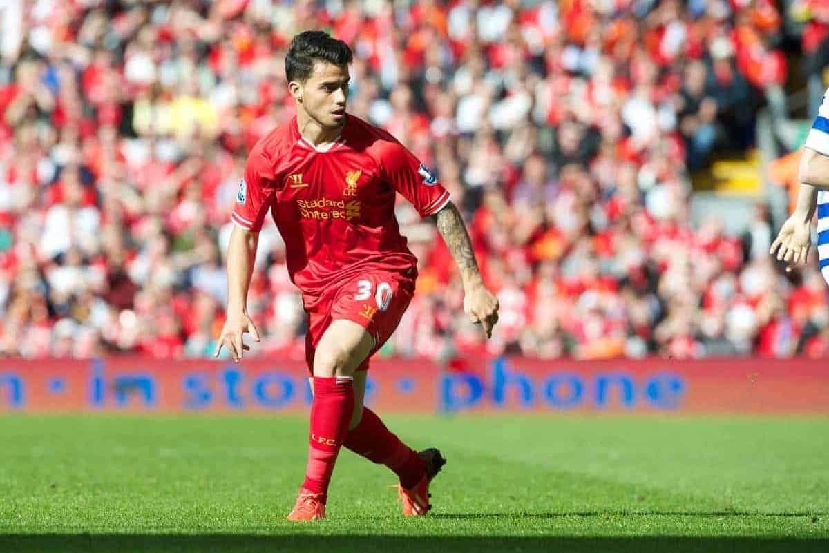 LIVERPOOL, ENGLAND - Sunday, May 19, 2013: Liverpool's 'Suso' Jesus Joaquin Fernandez Saenz De La Torre in action against Queens Park Rangers during the final Premiership match of the 2012/13 season at Anfield. (Pic by David Rawcliffe/Propaganda)