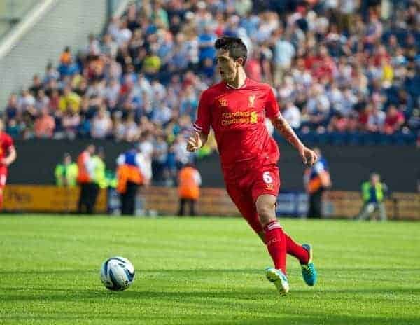 PRESTON, ENGLAND - Saturday, July 13, 2013: Liverpool's Luis Alberto in action against Preston North End during a preseason friendly match at Deepdale. (Pic by David Rawcliffe/Propaganda)