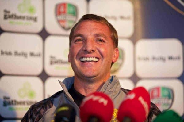 DUBLIN, REPUBLIC OF IRELAND - Friday, August 9, 2013: Liverpool's manager Brendan Rodgers during a press conference at Mansion House ahead of the preseason friendly match against Glasgow Celtic. (Pic by David Rawcliffe/Propaganda)