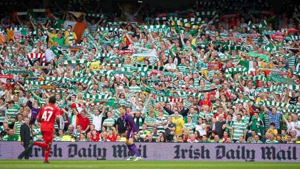 DUBLIN, REPUBLIC OF IRELAND - Saturday, August 10, 2013: Glasgow Celtic supporters sing 'You'll Never Walk Alone' during a preseason friendly match against Liverpool at the Aviva Stadium. (Pic by David Rawcliffe/Propaganda)