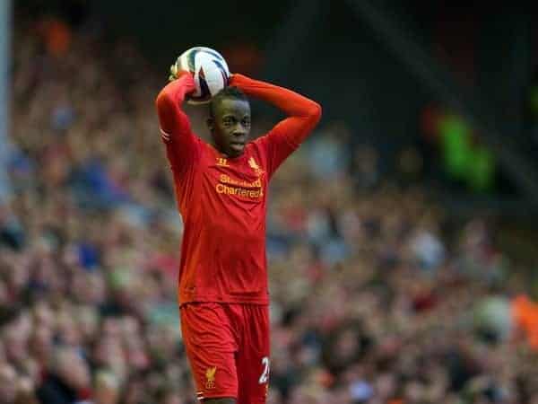 LIVERPOOL, ENGLAND - Tuesday, August 27, 2013: Liverpool's Aly Cissokho in action against Notts County during the Football League Cup 2nd Round match at Anfield. (Pic by David Rawcliffe/Propaganda)