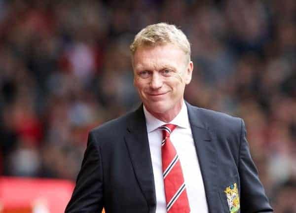 LIVERPOOL, ENGLAND - Sunday, September 1, 2013: Manchester United's manager David Moyes before the Premiership match against Liverpool at Anfield. (Pic by David Rawcliffe/Propaganda)