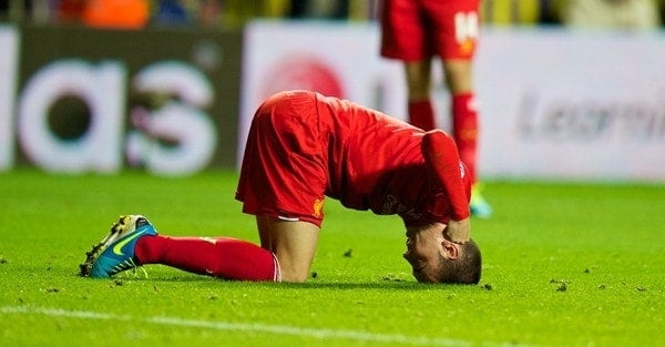 SWANSEA, WALES - Monday, September 16, 2013: Liverpool's Iago Aspas looks dejected after missing a chance in injury time during the Premiership match against Swansea City at the Liberty Stadium. (Pic by David Rawcliffe/Propaganda)