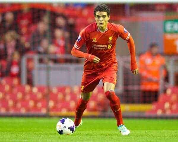 LIVERPOOL, ENGLAND - Tuesday, September 17, 2013: Liverpool's Tiago Ilori in action against Sunderland during the Under 21 FA Premier League match at Anfield. (Pic by David Rawcliffe/Propaganda)