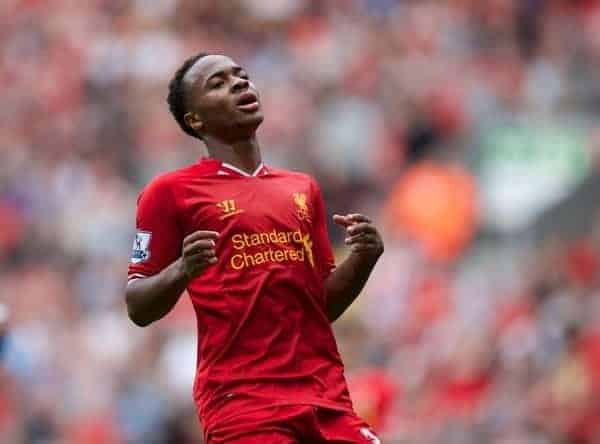 LIVERPOOL, ENGLAND - Saturday, September 21, 2013: Liverpool's Raheem Sterling looks dejected after missing a chance against Southampton during the Premiership match at Anfield. (Pic by David Rawcliffe/Propaganda)